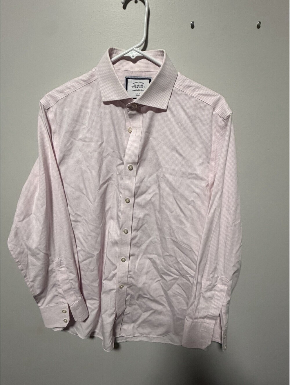 Charles Tyrwhitt Dress Shirt Men 16 33 Slim Fit Non Iron Pink Micro Check